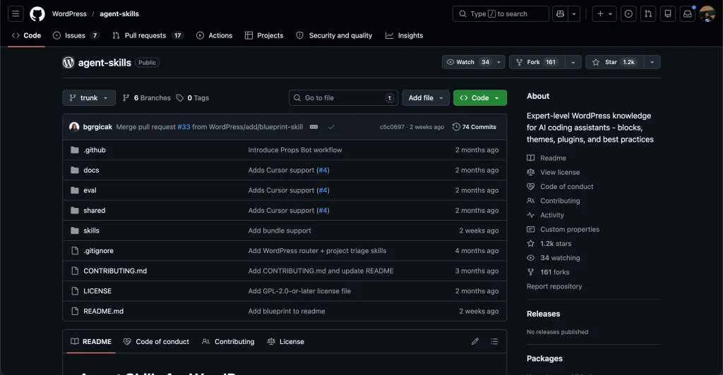 Agent Skills untuk WordPress di GitHub repository