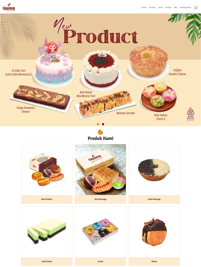 Tampilan website Quina Breadhouse - website UMKM bakery Tegal yang profesional